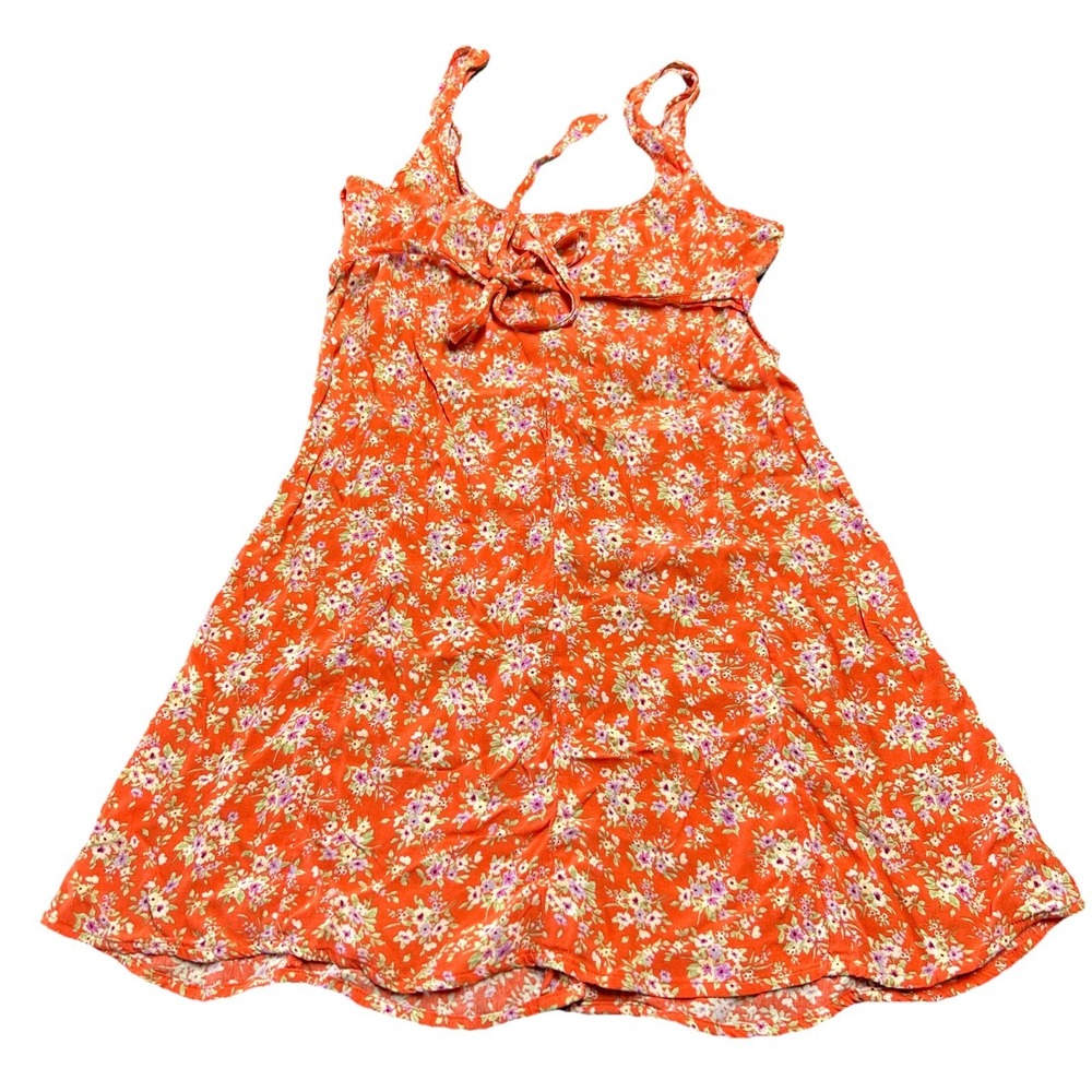 American Eagle Women's Orange Button Down Tie Back Floral Dress Size S Preppy - Picture 2 of 7